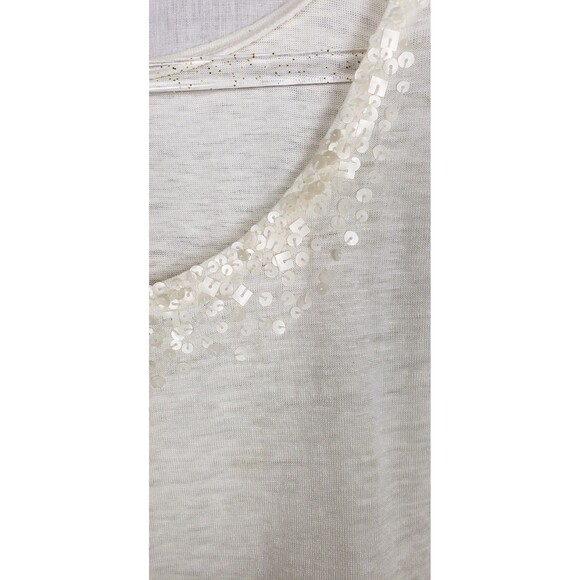 Eileen Fisher Tank Top PM Ivory White Slubbed Sequined Neck 100% Linen Vacation - Picture 3 of 5